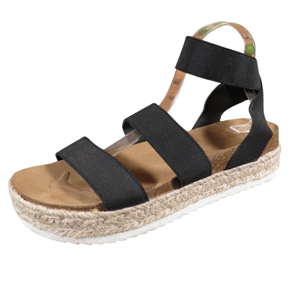 Time and Tru Womens 11 Black Elastic Strap Espadrille Platform Casual Sandals